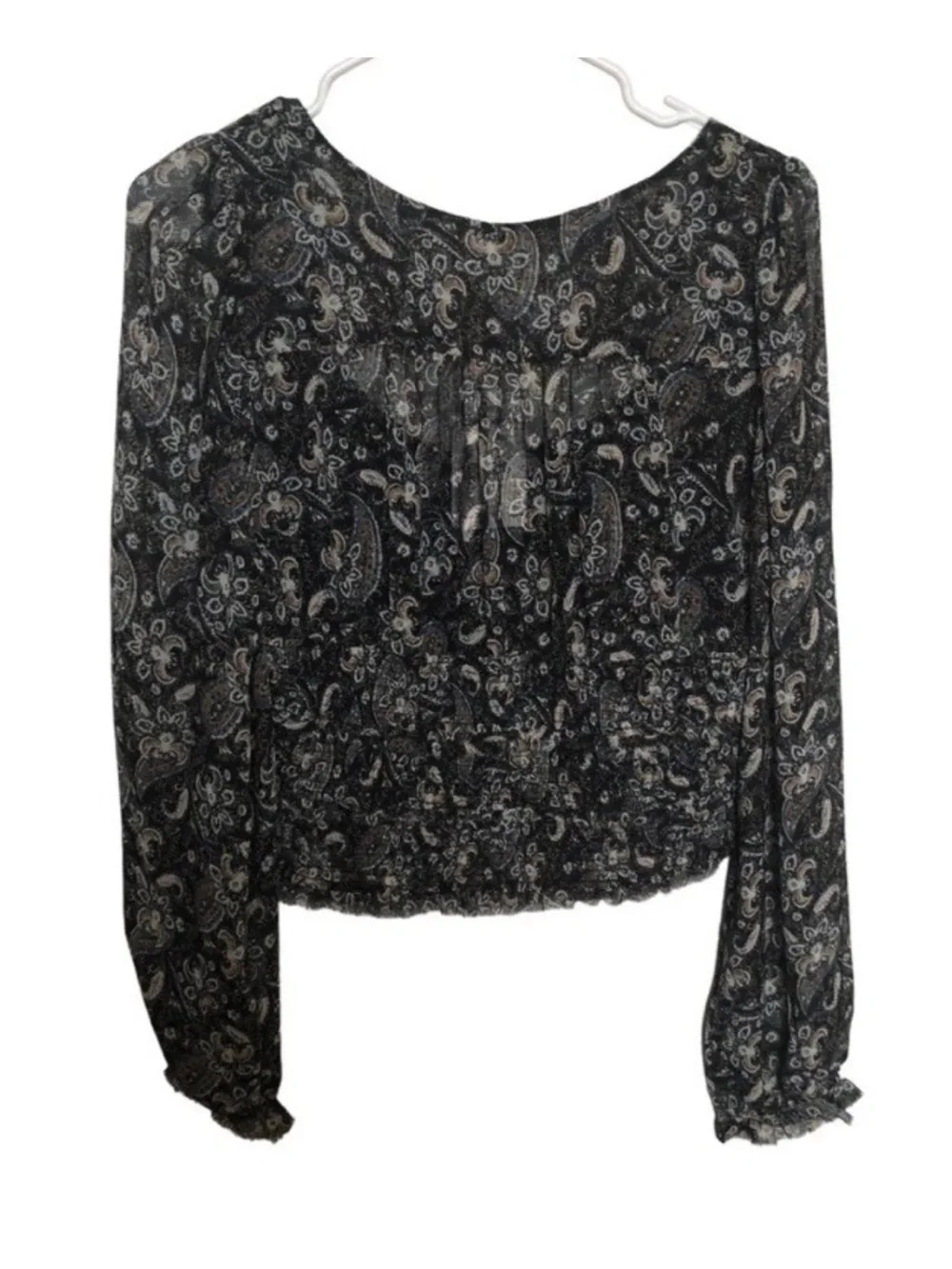 Free People Lolita Paisley Peasant Blouse Dark Combo Smocked Boho Top *M